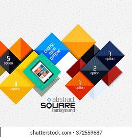 Geometric square shapes and infographic option elements with tablet