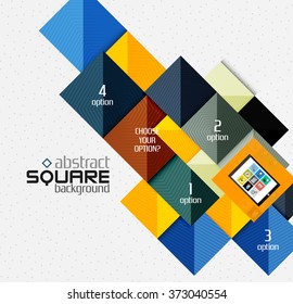 Geometric square shapes and infographic option elements with tablet
