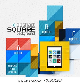 Geometric square shapes and infographic option elements with tablet