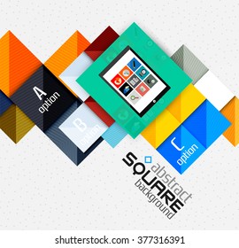 Geometric square shapes and infographic option elements with tablet