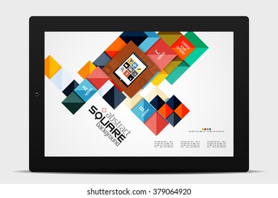 Formas cuadradas geométricas y elementos de opción infográfica con tablet