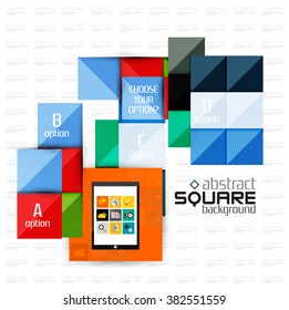 Geometric square shapes and infographic option elements with tablet