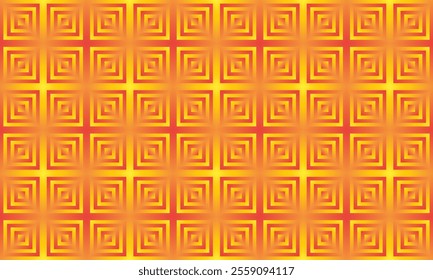 Geometric square shapes in orange yellow gradient fill seamless pattern. Abstract background graphic design vector illustration.