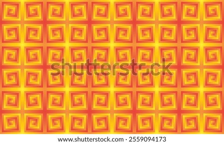 Geometric square shapes in orange yellow gradient fill seamless pattern. Abstract background graphic design vector illustration.