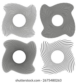 Geometric square shapes. Vector optical art. Black and white swirls. Abstract line art. EPS 10.