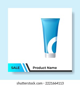 Geometric square social media banner layout, product background backdrop display for ads commerce sale template in gradient blue color. vector design