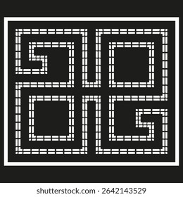 Geometric square symbol. Grid vector icon. Abstract pattern shape. Bold black tile.