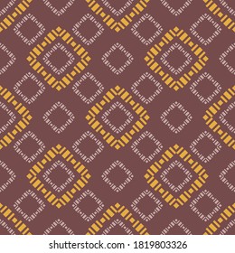 Geometric square texture. Abstract vector seamless pattern with small rhombuses, diamonds, squares. Elegant geo background. Brown and yellow colored ornament. Repeat design for decor, fabric, wrapping