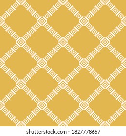 Geometric square texture. Abstract vector seamless pattern with small rhombuses, diamonds, squares. Elegant geo background. Yellow mustard color. Repeatable design for decor, fabric, tablecloth, wrap
