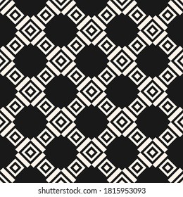 Geometric square texture. Monochrome vector seamless pattern with rhombuses, squares, grid, lattice, repeat tiles. Simple checkered background. Black and white design for decor, print, wallpapers