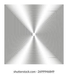 Túnel quadrado geométrico. Padrão óptico abstrato. Ilusão de profundidade Vetor. Ilustração em branco preto.