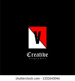geometric square V logo letter in red and white colors design concept
