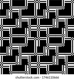 Geometric square vector pattern. The pattern is formed from the square shape. Repeating and rotating the pattern. Abstract seamless patterns with squares. Black and white in 2D CAD drawing. 
