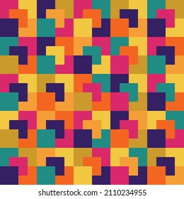 Geometric squares layered in queue with attractive retro colors. Abstract seamless pattern. perfect for textiles, fabrics and backgrounds.