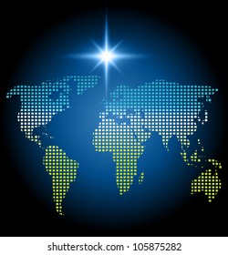 Geometric (squares) Map Of World With North Star  Esp10