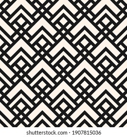 Geometric squares pattern. Vector abstract seamless texture with square grid, diamond shapes, rhombuses, lines, net, lattice. Simple modern black and white background. Repeat monochrome geo design