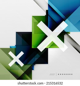 Geometric squares and rhombus futuristic template - colorful business presentation or abstract brochure design, glossy clean style and shadow effects