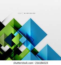 Geometric squares and rhombus futuristic template - colorful business presentation or abstract brochure design, glossy clean style and shadow effects