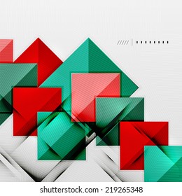 Geometric squares and rhombus futuristic template - colorful business presentation or abstract brochure design, glossy clean style and shadow effects