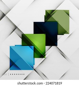 Geometric squares and rhombus futuristic template - colorful business presentation or abstract brochure design, glossy clean style and shadow effects