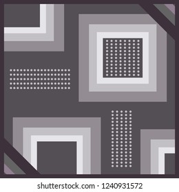 Geometric squares scarf pattern with circle dots on gray background