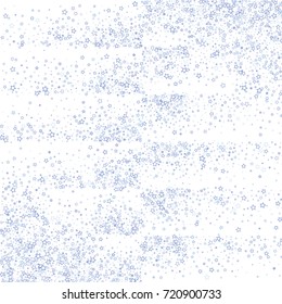 Geometric Squares Scattered on white background made of little blue stars. Scatter frame made of blue falling confetti stars. Vector illustration.