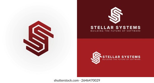 Monograma geométrico SS dentro de um quadro hexagonal em negrito, simbolizando interconectividade e força. Ideal para empresas inovadoras de software, TI ou cibersegurança.