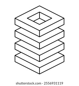 Geometric Stack Outline Vector Illustration. This vector illustration depicts a three-dimensional, layered geometric stack with clean and precise lines.