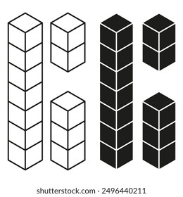 Geometric stacked cubes. Isometric vector shapes. Black and white. Abstract 3D design.