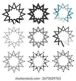 Geometric star circle. Symmetrical frame ornament. Decorative abstract pattern. Modern artistic design. Usable in various branding concepts.