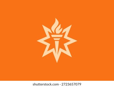 Ein geometrischer Stern kombiniert mit einer Fackel, die Hoffnung, Führung, Ehrgeiz, Beleuchtung, Leistung und inspirierende Energie symbolisiert