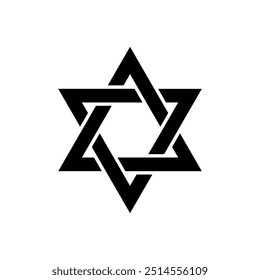 Geometric Star of David in Black Silhouette. Vector icon design.