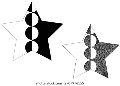 Diseño geométrico de la estrella, Formas abstractas en blanco y negro con formas circulares audaces y contraste moderno