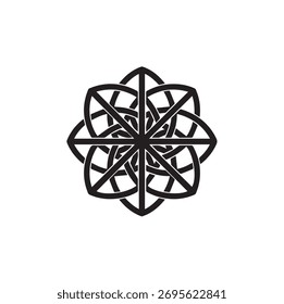 Geometric star flower circular knot abstract pattern silhouette vector illustration mandala design element.