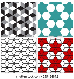 geometric star flower and cube vector pattern 