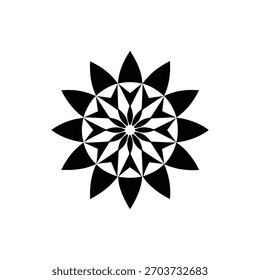 Geometric star flower pattern, abstract ornamental mandala vector icon.