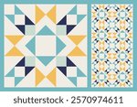 Geometric Star Pattern, Bold and Colorful Quilt Design with Repeating Motif, seamless vector pattern, abstract geometric background. Traditional barn star-shaped patchwork quilt block