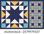 Geometric Star Pattern, Bold and Colorful Quilt Design with Repeating Motif, seamless vector pattern, abstract geometric background. Traditional barn star-shaped patchwork quilt block