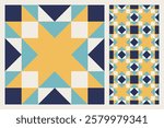 Geometric Star Pattern, Bold and Colorful Quilt Design with Repeating Motif, seamless vector pattern, abstract geometric background. Traditional barn star-shaped patchwork quilt block