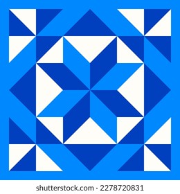 Geometric star pattern inspired by duvet patchwork quilting. Yellow and blue abstract background in Ukrainian traditional colors. Seamless vector pattern. Quilt block template. Floor ceramic tiles.