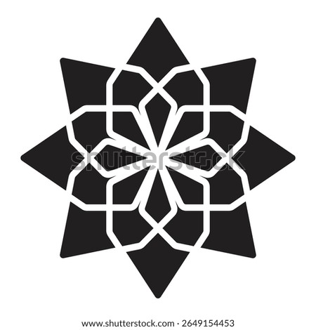 geometric star pattern symbol, black and white ornamental arabesque mandala design