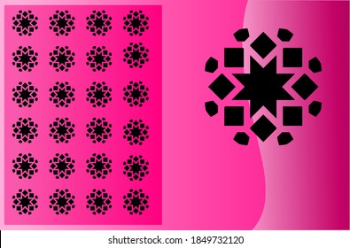 Geometric star pattern with symmetrical black shapes on pink background. Perfect for print, wallpapers, cultural art, and modern visual designs.