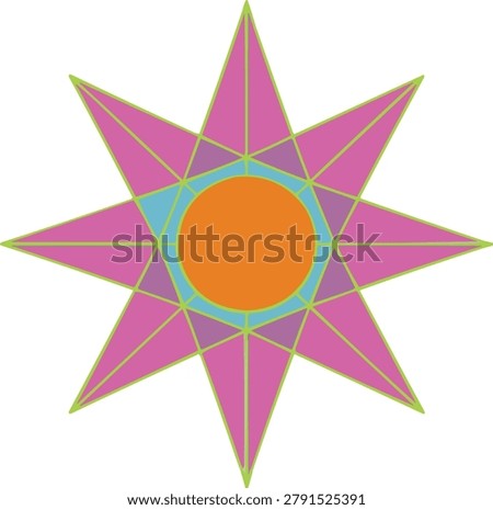 Geometric Star Polygon Design With Concentric Circles Vector Illustration