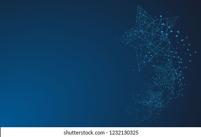 geometric star. Polygonal wireframe mesh art, origami, peace concept illustration or background for technology concept
