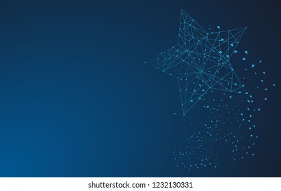 geometric star. Polygonal wireframe mesh art, origami, peace concept illustration or background for technology concept