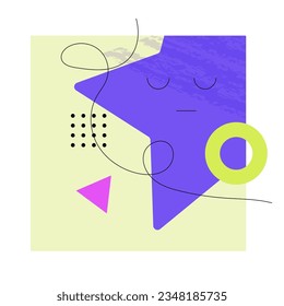 Geometric Star Purple Shape with Face Emotion Vector Illustration. Cute Figure Character for Graphic Design
