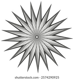 Geometric star shape. Black sharp spikes. Radial symmetry pattern. Vector illustration.