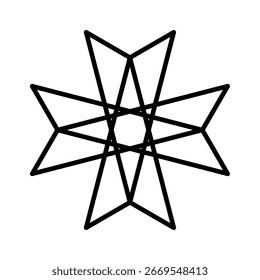 Diseño geométrico de forma de estrella formado por líneas superpuestas, creando un intrincado motivo visual.