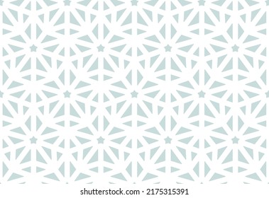 Geometric star shape seamless patern, winter abstract white wrapping paper design. Light frozen fabric pattern design. Lace style geometric triangle background