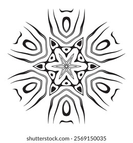 Geometric Star Shaped Mandala with Intricate Radial Symmetry and Abstract Flowing Patterns